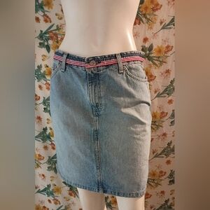 Vintage 90's Women's Tommy Hilfiger Denim Skirt with American Flag Waistband